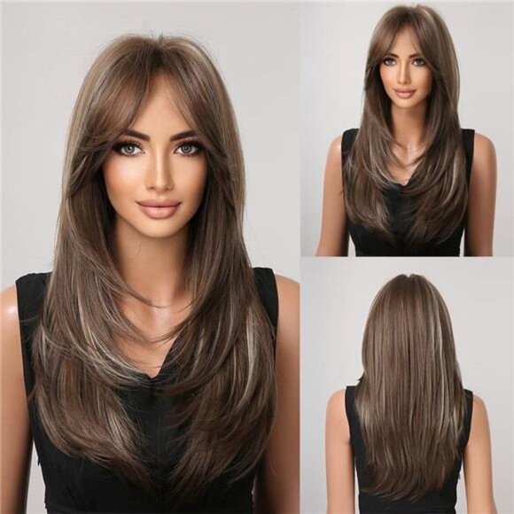 Women Cosplay Daily Natural Hair Wig Heat Resistant Fiber - Chestnut Brown main image 6